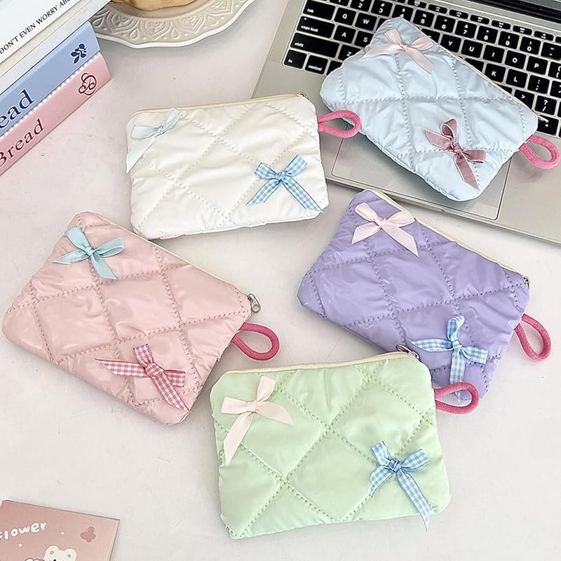 Light Blue Bowknot Decorated Portable Travel Makeup Bag Multipurpose Cosmetic Organizer - Image 2